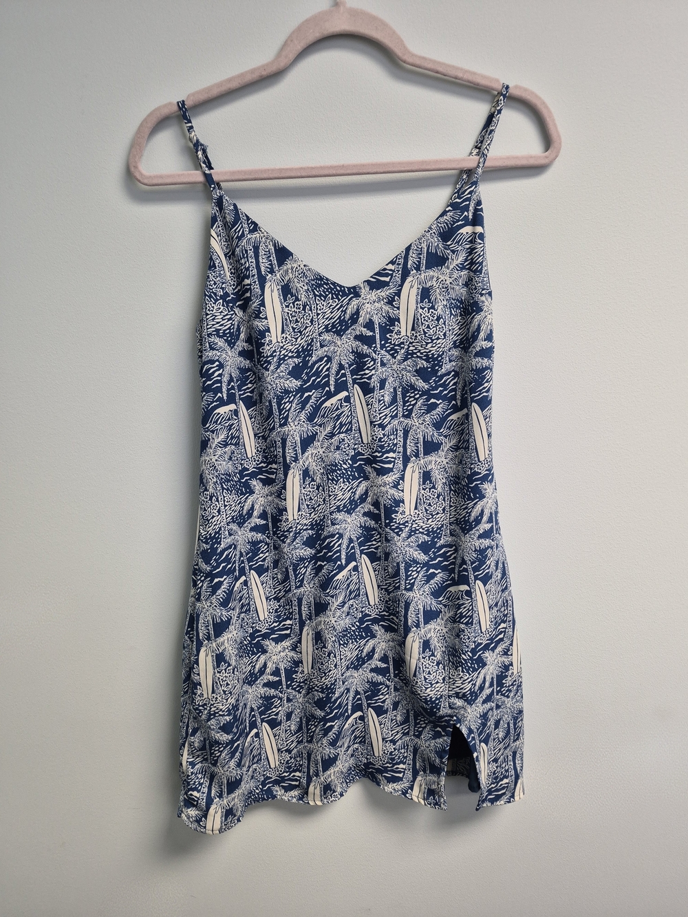 Blue Slip Dress With Surf Pattern